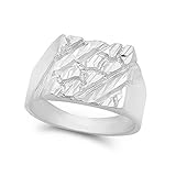 Men's Large Chunky .925 Sterling Silver Lucky Square Nugget Ring