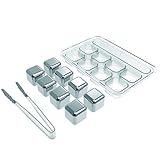 Dapai Whiskey Stones Stainless Steel Reusable Chilling Ice Cubes for Vodka, Cocktail, Brandy and more, Pack of 8 with Freezer Tray and Ice Tong