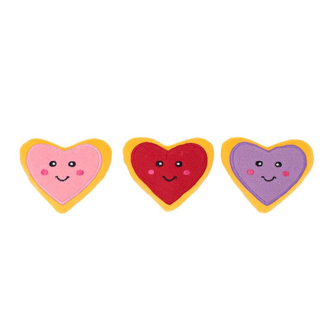 ZippyPaws - Valentine's Miniz, Stuffed Squeaker Dog Toy and Replacement for Interactive Burrows - 3-Pack, Heart Cookies