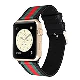 MORTREE Nylon and Leather Band for Apple Watch Series 3 Series 4 Bands,Woven Nylon Replacement Band with Top Layer Genuine Leather Wrist Band for Iwatch Series 4/3/2/1(Green and Red in Black 38mm)