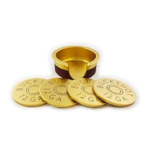 Gold buckshot coasters infront of matching holder