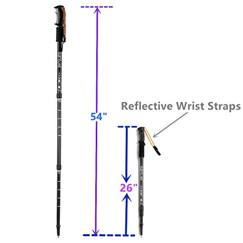 GOTOONE Hiking Walking Sticks Trekking Poles Telescoping Collapsible Ultra Strong Anti Shock Lightweight for Women Men with Reflective Wrist Straps (Black) - Thumbnail 2