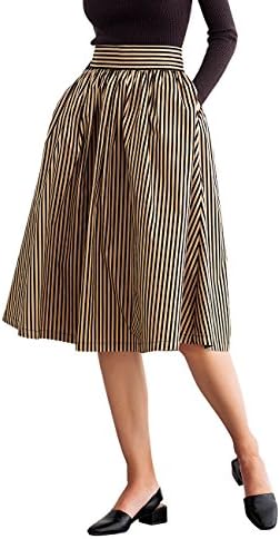 Simple Retro Women’s 50s Pleated Vintage High Waist A-line Midi Swing Skirt (XXS, Beige)