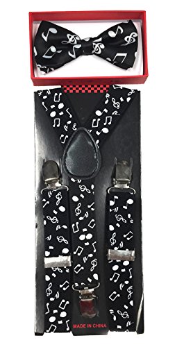 New Style Toddler Kids Boys Girls Child Suspender Bow Tie (Black w/ Music Notes)