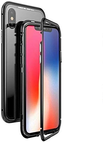 Oriental eLife iPhone X Case, Ultra Slim Magnetic Adsorption Aluminum Alloy Tempered Glass Anti-Scratch Non-Slip Surface with Built-in Magnet Flip Cover for Apple iPhone X iPhone 10 (Clear Black)