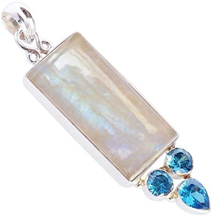 Natural Rainbow Moonstone & Blue Quartz Gemstone Pendant, 925 Solid Sterling Silver, Handmade Jewellery Suppliers FSJ-3126