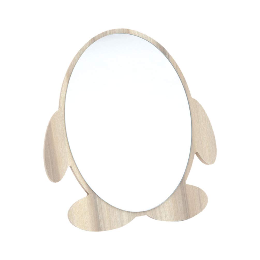 WINOMO Wooden Makeup Mirror Penguin Shape Mirrior Bedroom Mirrior Wooden Cosmetic Mirror Living Room Mirror Ornament Decoration Wood Color