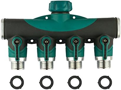 4 Way Garden Hose Splitter Sorobright Watering Connector with Shut Off Valve Arthritis Friendly + 4pcs Rubber Washers