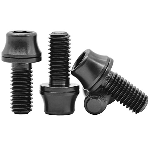 MCTi Mountain MTB Bike Water Bottle Cage Titanium Allen Hex Tapered Head Bolts Screw M5x12mm Washer Head 4 Packed (Black)