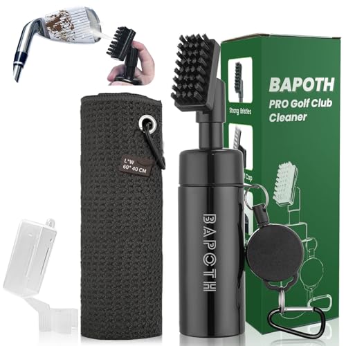 BAPOTH Golf Club Cleaner, Non-Leaking Golf Brush with Strong Bristles, Easy Access with Retractable Clip, Golf Club Brush Can Hold 5 oz Water, Essentials Golf Accessories Gifts for Men Women