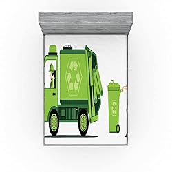 Ambesonne Garbage Truck Fitted Sheet Set, Trash