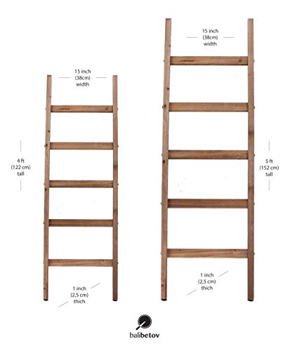 BALIBETOV Blanket Ladder-Decorative Wooden Blanket Rustic Ladder Bathroom Shelf- -Bathroom Decoration-Wooden Clothes Drying Rack-White Shelf-Ladder Bookshelf-Towel Rack Stand (Dark Brown, 5)