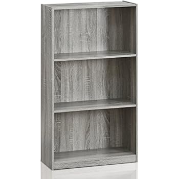 Furinno Basic 3-Tier Bookcase Storage Shelves, French Oak Grey