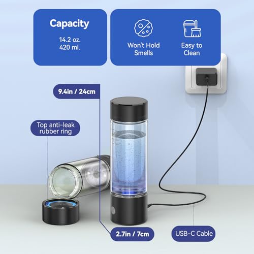OEOP Hydrogen Water Bottle, 2200PPB in 3 Mins Hydrogen Water Generator, SPE PEM Technology, 14oz Portable Hydro Water Machine for Home, Travel, Gym | Best Health Gift for Family & Friends