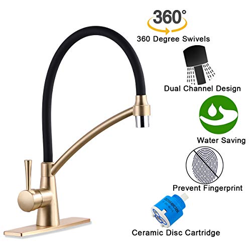 GAPPO Commercial Lead Free Pull Out Sprayer Gold Kitchen Sink Faucet, Single Handle Kitchen Faucets with Deck Plate