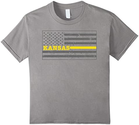 Kids Kansas Tow Truck Driver Shirt Thin Yellow Line Shirt 10 Slate