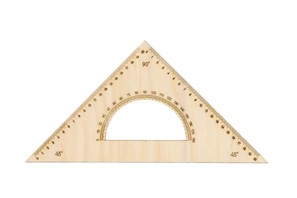 POLART Large wooden 2 in 1 set square with protractor for Students