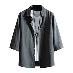 [FUZHIHUA] 夏服 メンズ シャツ 七分袖 ファッション ボタンアップ シャツ 大きいサイズ 無地