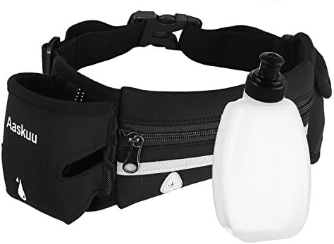 2 Pcs Running Belt Waist Pack with Water Bottle for Hiking Fitness, Runners Belt Fanny Pack for iPhone X 8 7 Plus, Galaxy S9 S8 Plus, Mini Flashlight - Multifunction Adjustable Water Resistant