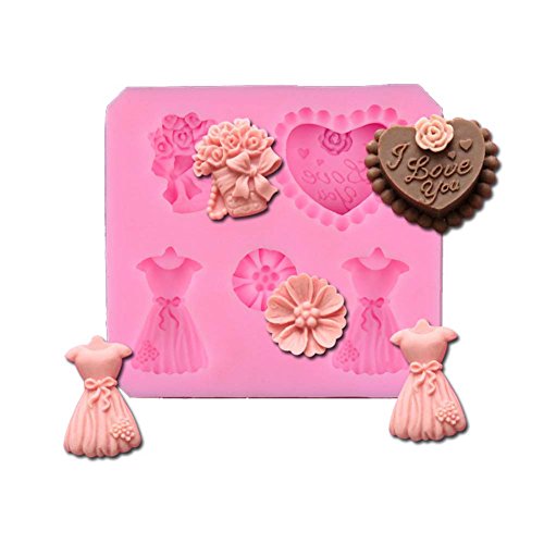 Chige Candy Mold, Silicone Baking Trays - Food Grade & BPA Free - Not Sticky Cake Decoration Mould For Mousse,Chocolate Brownie,Jelly,Ice Cream,Chiffon,Cheesecake,Fondant (Flower Dress) - Thumbnail 7