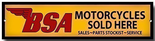 BSA Motorcycles Sold Here quality metal garage sign. OFFICIALLY LICENSED B.S.A PRODUCT. © &™ BSA