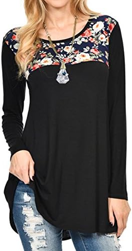 Ankosen Women's Long Sleeve Round Neck Form Fitting Casual Tunic Top Blouse Black M