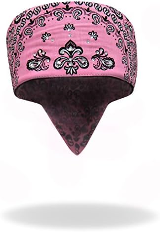 Pink Paisley with Rhinestone Stones Road Wrap Headband Head Wrap Biker Bandanna Sweatband and Velcro