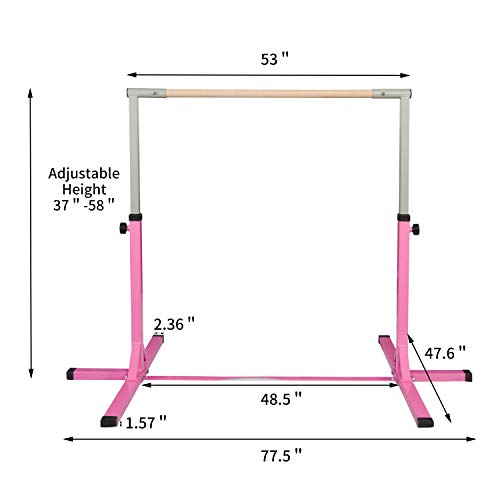 HYD-Parts Adjustable Kip Bar Fitness Gymnastics Training Bar with Gym Mat,Height Adjustable Horizontal Kip Bar Mats for Kids (Pink Bar+Purple mat)