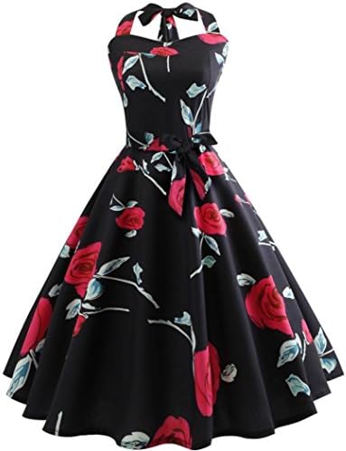 Women Vintage Dress, Halter Sleeveless Evening Party Valentine's
