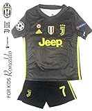 Juventus Soccer Jersey Kids on Season 2019 - Juventus Ronaldo No.7 - Replica Jersey Kit: Shirt + Short Includes All Patches Logos - Soccer KIT Kids