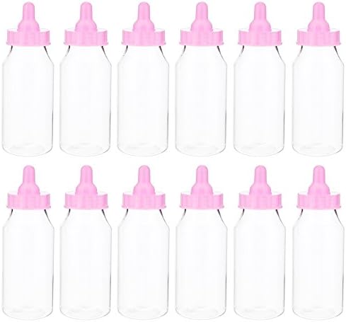 Set of 12 Fashioncraft 5" Clear Plastic Decorative Baby Bottles For Favors & Event Decor (Pink)