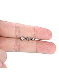 Sterling Silver Stud Earrings for Women Men Girls- 3 Pairs of Tiny Round Cubic Zirconia Earrings CZ Small Cartilage Tragus Earrings(2mm 3mm 4mm)