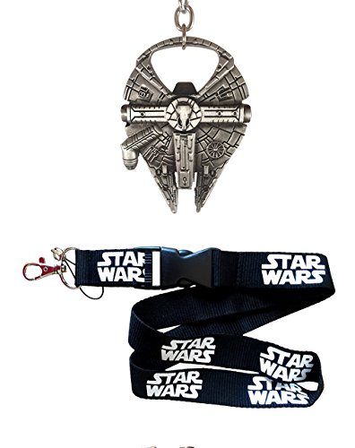 Millennium Falcon Bottle Opener 4pc Gift Set - Fully Functional Metal Star Wars Millenium Keychain Opener + Lanyard + 2 Bonus Fan items