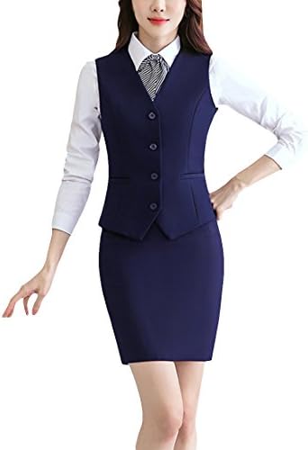 MFrannie Women Button Down Vest and Skirt Formal Work 2 Pieces Suit Set