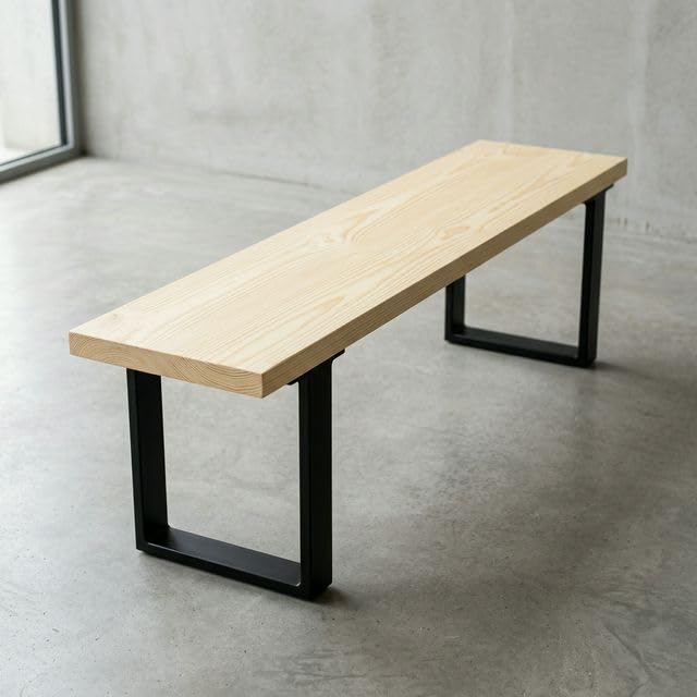 CASA FERRO Elegante Banca Resistente Exterior de Madera Maciza y Metal. Pie de Cama King Size, Comedor, Terraza, Jardín. Estilo Moderno Minimalista. (Pino Natural G 1.50 m)