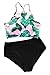 SEASELFIE Women's Two Piece High Neck Bikinis Swimsuits Modest Crop Top Bathing Suits for Teens, Leaves, M