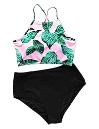 Seaselfie bikini hojas de la dama de impresión halter de cintura alta playa traje de baño