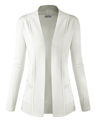 BIADANI Women Classic Soft Long Sleeve Open Front Cardigan Sweater Ivory Small