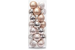 AUXO-FUN 28ct shatterproof Christmas Ball Ornaments in 4 Classic finishes for Christmas Tree Decoration (2.36“ Regular Size, Champagne)
