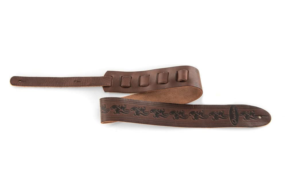 OVATION Guitar Strap Leather Premium - Signature "Leaf" - Chocolate - Embossed leaf design - Handmade