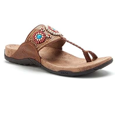 Amazon.com | Taos Women's Native Wooden Beaded Toe Loop Flat Sandal, Dark Tan, 11 M US | Flats
