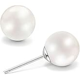 Geelein 925 Sterling Silver Stud Earring Round Pearl Stud Earrings Set Jewelry for Women, 8MM/10MM/12MM