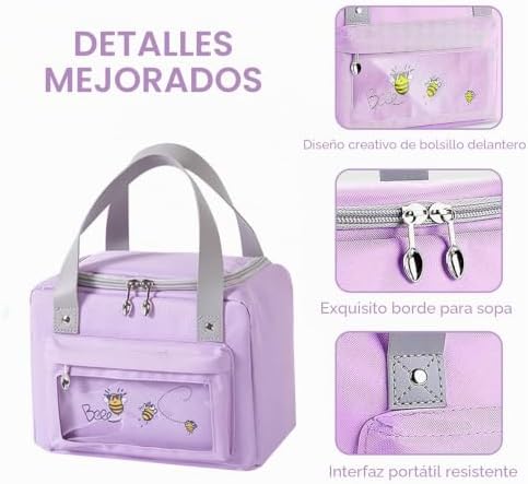 Bolsa Térmica Porta Alimentos 6L Gris, Bolsa Isotérmica para Almuerzo, Bolsa Comida Trabajo, Bolsa Nevera Pequeña con Tela Oxford y Forro Interior de Aluminio, Mujer, Niñas, Colegio y Viaje — foto 3 de 7