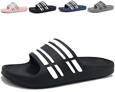 FiveStoresCity Men's Women's Slide Sandals House Slippers Shoes with Arch Support for Home Shower Beach Casual Walking (Men 9 D(M) US=43 EU, Black/White)