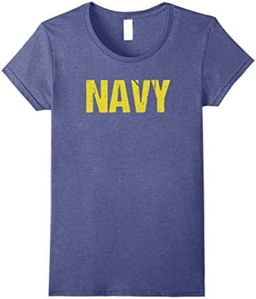 Womens US Navy Distressed T-Shirt Large Heather Blue