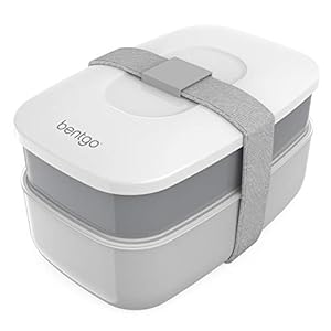Image of Bentgo Classic (Gray) - All-in-One Stackable Lunch Box Solution - Sleek and Modern Bento Box Design Includes 2 Stackable Containers, Built-in Plastic Silverware, and Sealing Strap