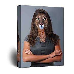 Canvas Wall Art Interesting Animal Head Portraits Painting Artwork for Home Prints Framed - 12x18 inches