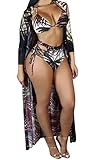 Lovaru Women's New Colorful Dyeing Bikini One Piece Swimsuit+Ponchos Cover Ups (Small, Dark-green)