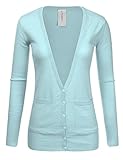 JJ Perfection Women's Ribbed Knit Deep V Long Sleeve Cardigan w/ Dual Pockets