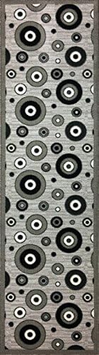 NEW Circles Black Modern Design Rubber backed durable Runner Rug Carpet ( 23" x 84" )